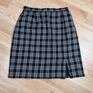 Womens Plaid Skirt Vintage Savannah Black White Size 12 Lined Dark Academia